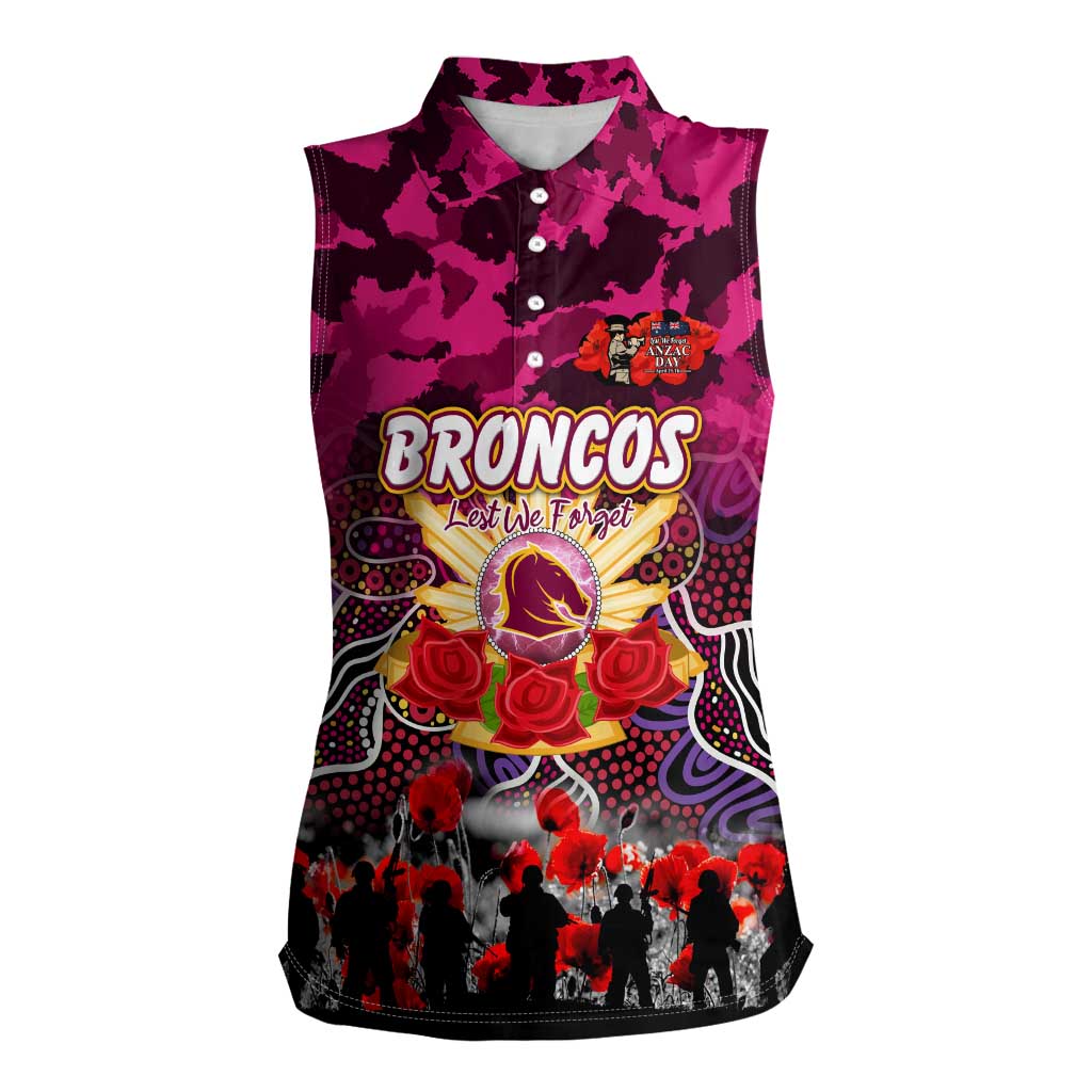 Personalized Broncos ANZAC Day Women Sleeveless Polo Shirt Australian Army - Lest We Forget
