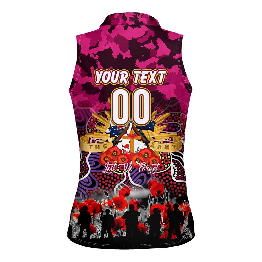 Personalized Broncos ANZAC Day Women Sleeveless Polo Shirt Australian Army - Lest We Forget