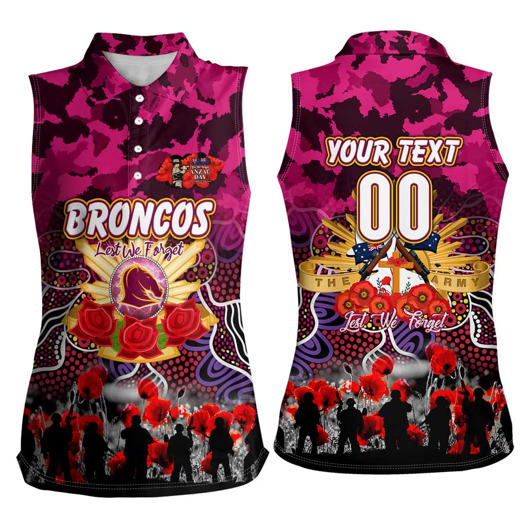 Personalized Broncos ANZAC Day Women Sleeveless Polo Shirt Australian Army - Lest We Forget