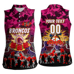 Personalized Broncos ANZAC Day Women Sleeveless Polo Shirt Australian Army - Lest We Forget