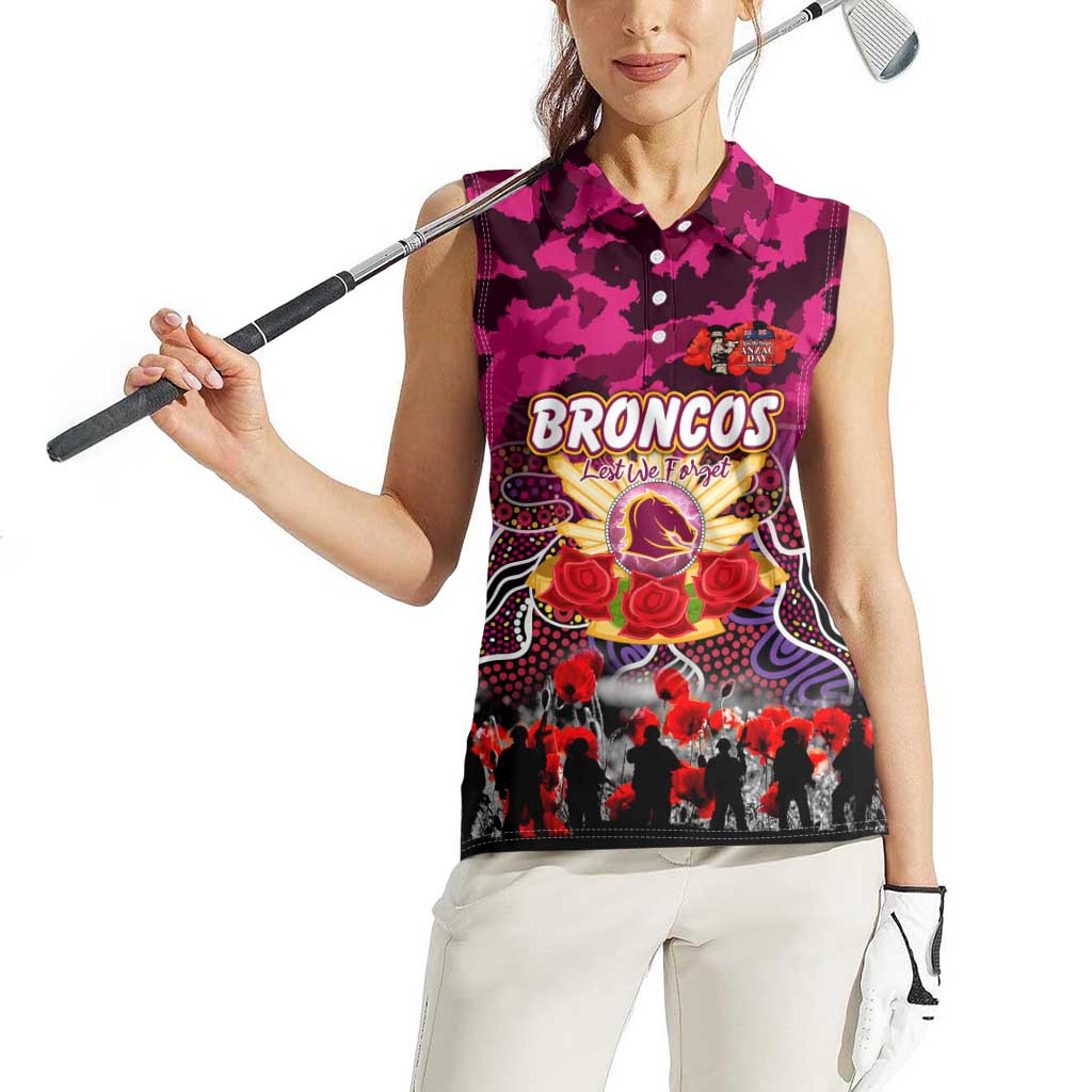 Personalized Broncos ANZAC Day Women Sleeveless Polo Shirt Australian Army - Lest We Forget