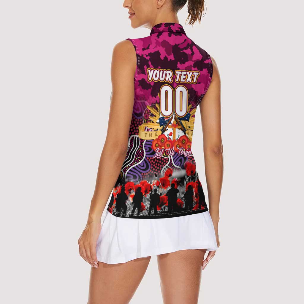Personalized Broncos ANZAC Day Women Sleeveless Polo Shirt Australian Army - Lest We Forget