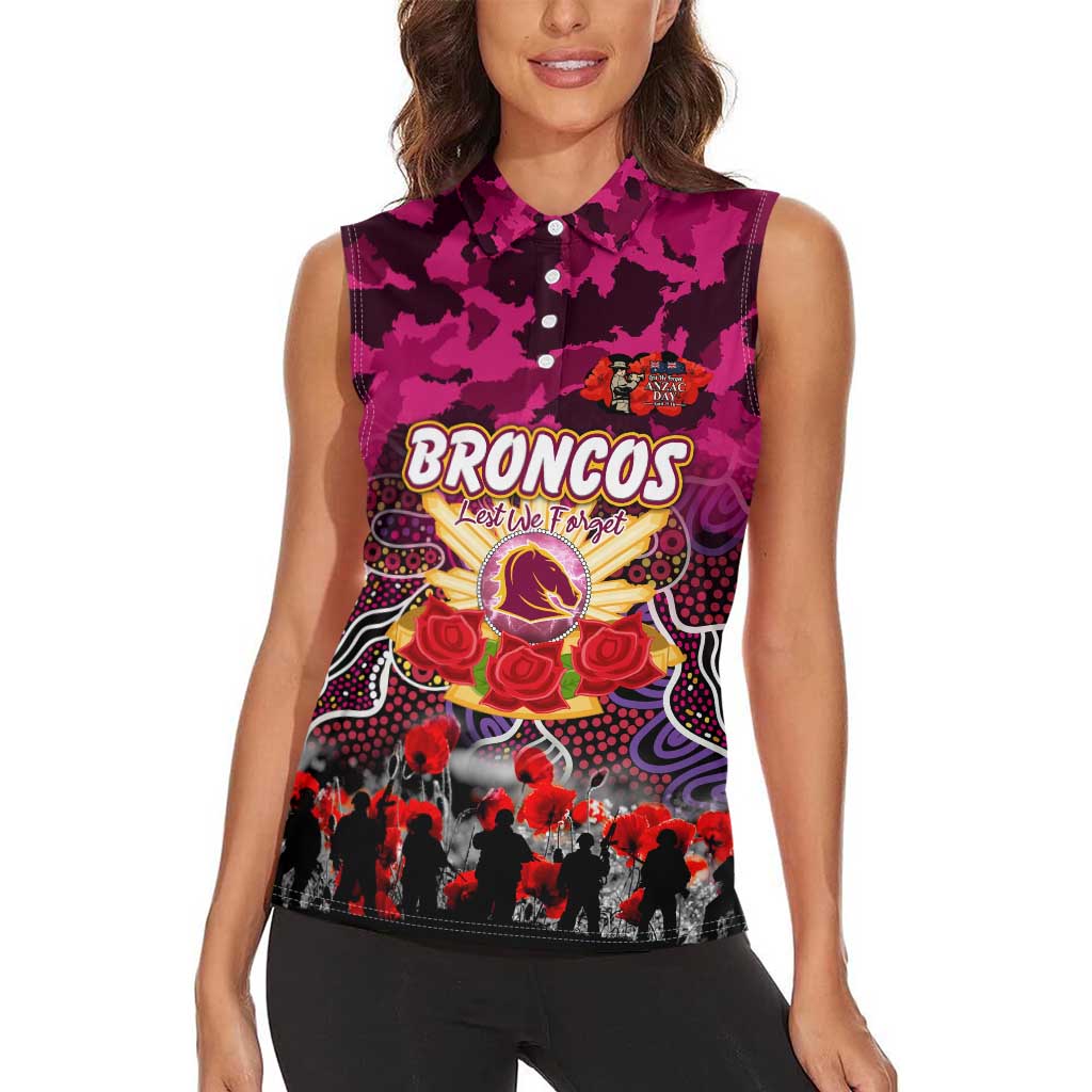 Personalized Broncos ANZAC Day Women Sleeveless Polo Shirt Australian Army - Lest We Forget