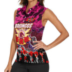 Personalized Broncos ANZAC Day Women Sleeveless Polo Shirt Australian Army - Lest We Forget
