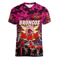 Personalized Broncos ANZAC Day Women V-Neck T-Shirt Australian Army - Lest We Forget