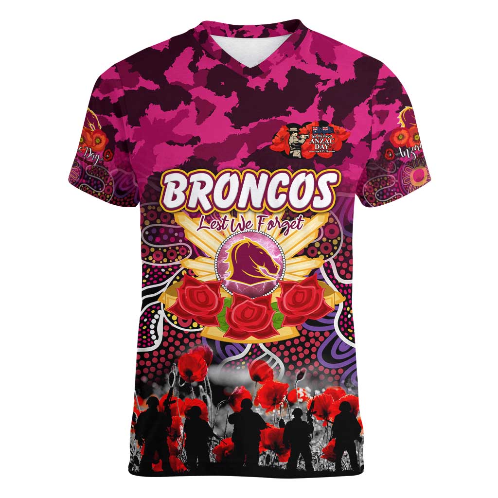 Personalized Broncos ANZAC Day Women V-Neck T-Shirt Australian Army - Lest We Forget