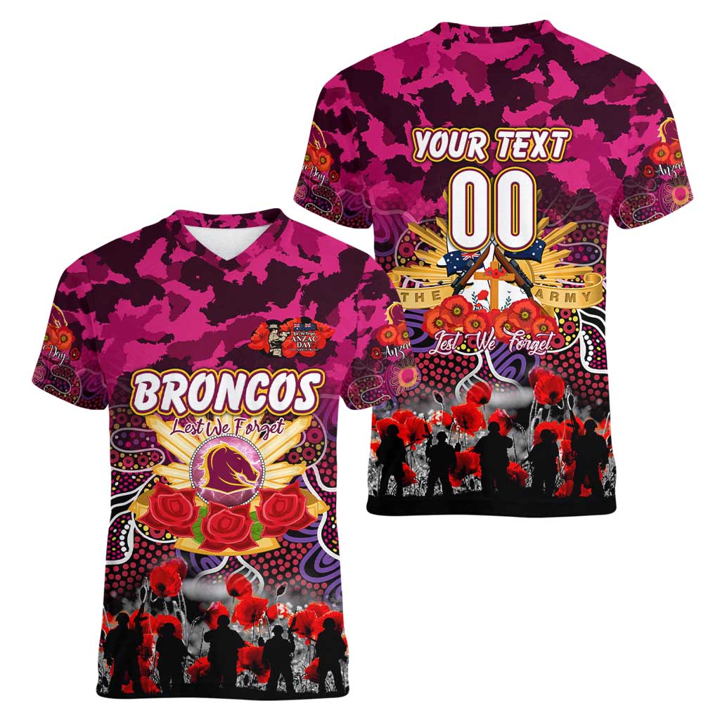 Personalized Broncos ANZAC Day Women V-Neck T-Shirt Australian Army - Lest We Forget