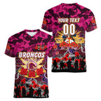 Personalized Broncos ANZAC Day Women V-Neck T-Shirt Australian Army - Lest We Forget