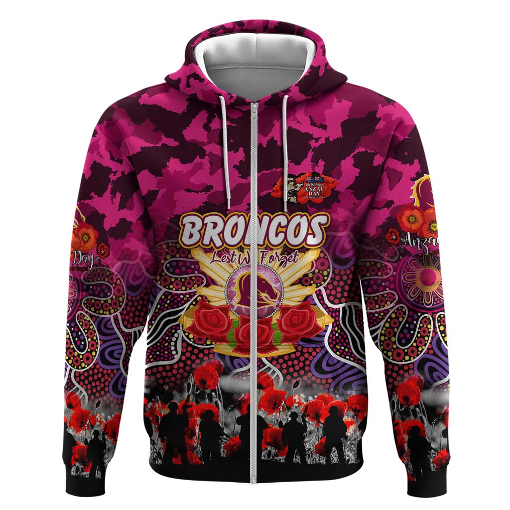 Personalized Broncos ANZAC Day Zip Hoodie Australian Army - Lest We Forget
