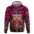 Personalized Broncos ANZAC Day Zip Hoodie Australian Army - Lest We Forget