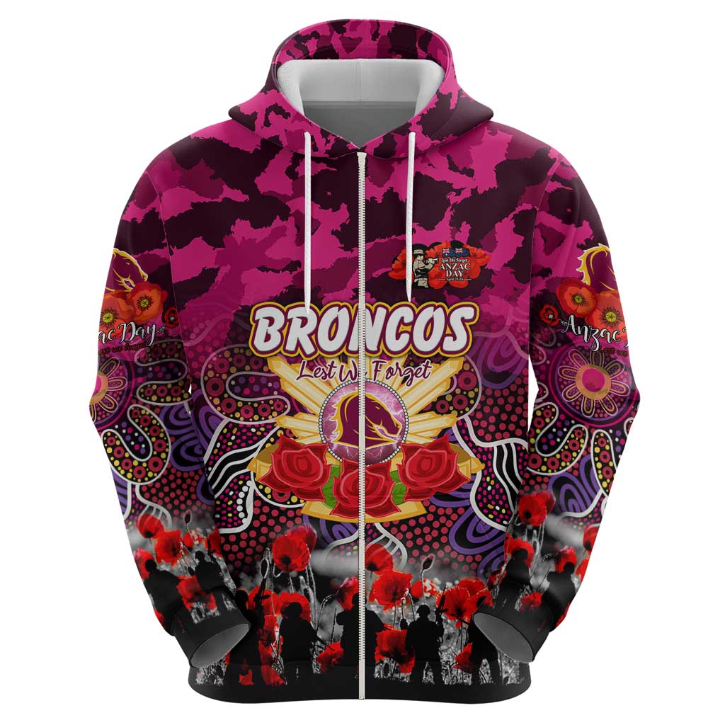 Personalized Broncos ANZAC Day Zip Hoodie Australian Army - Lest We Forget
