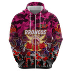 Personalized Broncos ANZAC Day Zip Hoodie Australian Army - Lest We Forget
