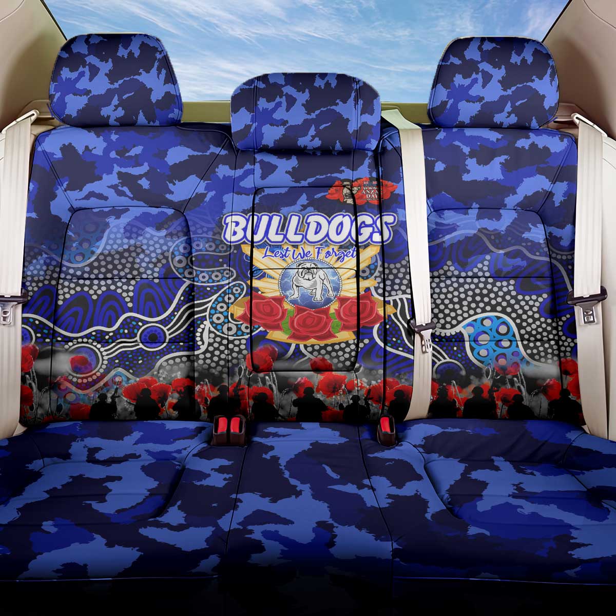 Bulldogs ANZAC Day Back Car Seat Cover Australian Army - Lest We Forget