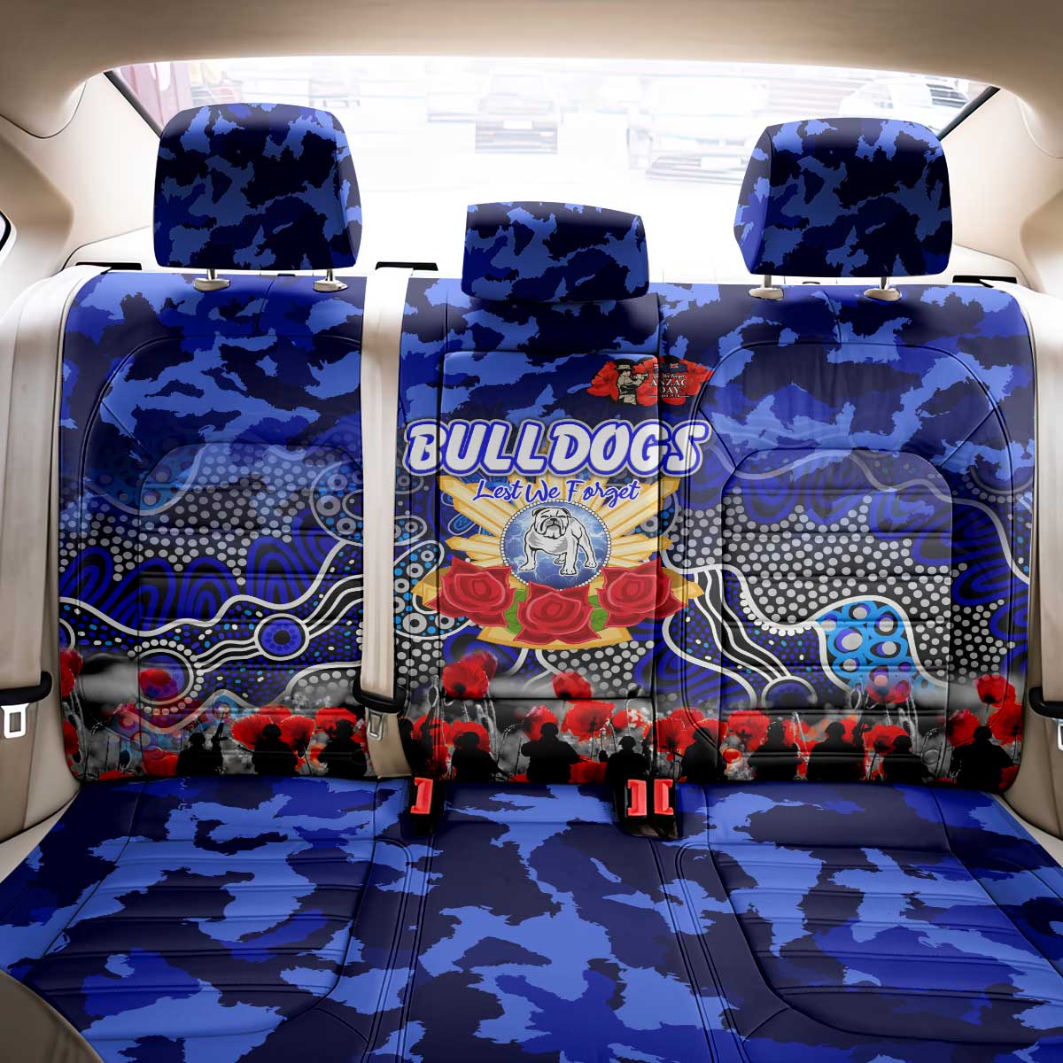Bulldogs ANZAC Day Back Car Seat Cover Australian Army - Lest We Forget