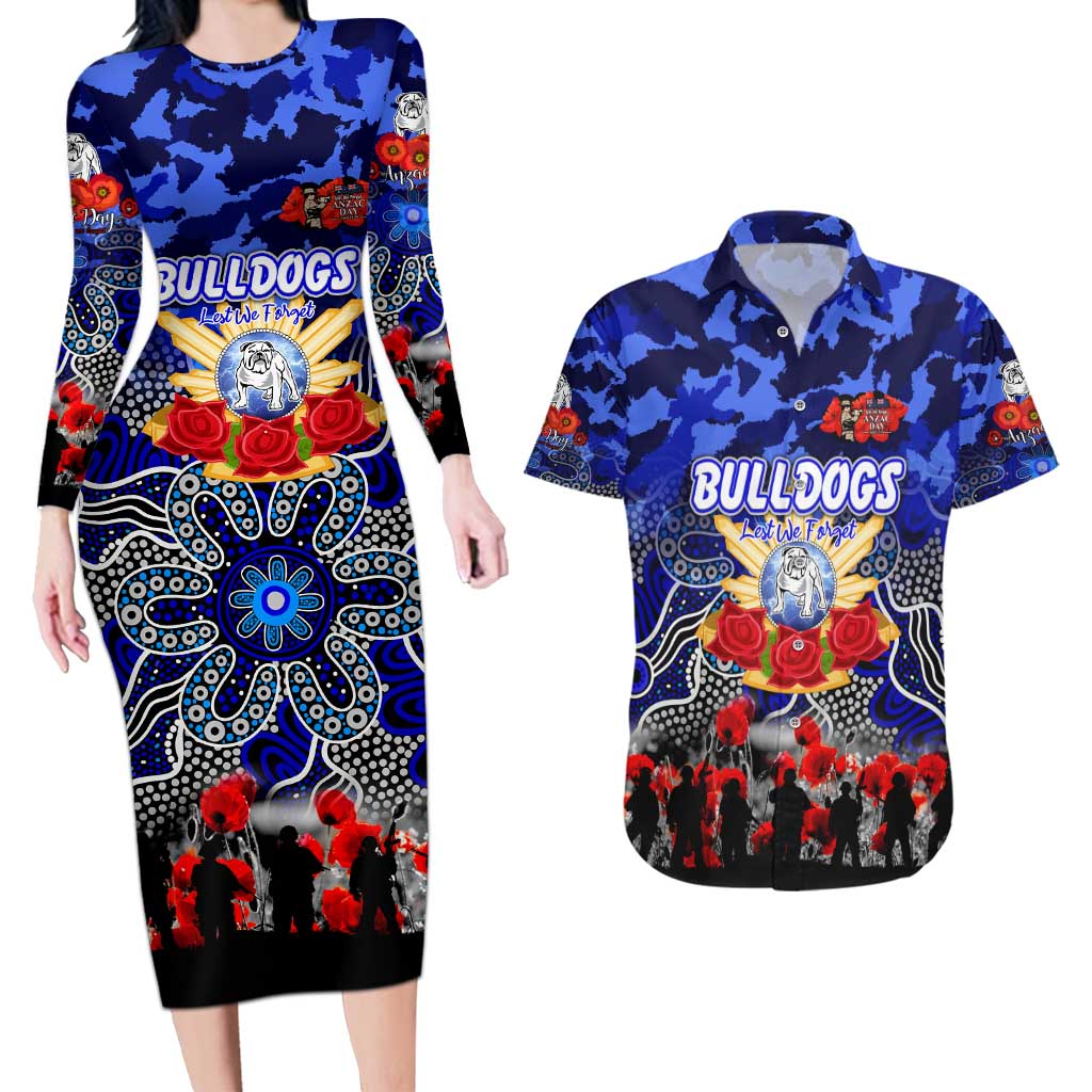 Personalized Bulldogs ANZAC Day Couples Matching Long Sleeve Bodycon Dress and Hawaiian Shirt Australian Army - Lest We Forget