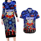 Personalized Bulldogs ANZAC Day Couples Matching Long Sleeve Bodycon Dress and Hawaiian Shirt Australian Army - Lest We Forget