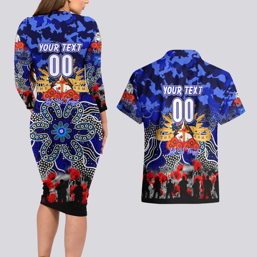 Personalized Bulldogs ANZAC Day Couples Matching Long Sleeve Bodycon Dress and Hawaiian Shirt Australian Army - Lest We Forget