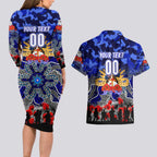 Personalized Bulldogs ANZAC Day Couples Matching Long Sleeve Bodycon Dress and Hawaiian Shirt Australian Army - Lest We Forget