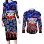 Personalized Bulldogs ANZAC Day Couples Matching Long Sleeve Bodycon Dress and Long Sleeve Button Shirt Australian Army - Lest We Forget