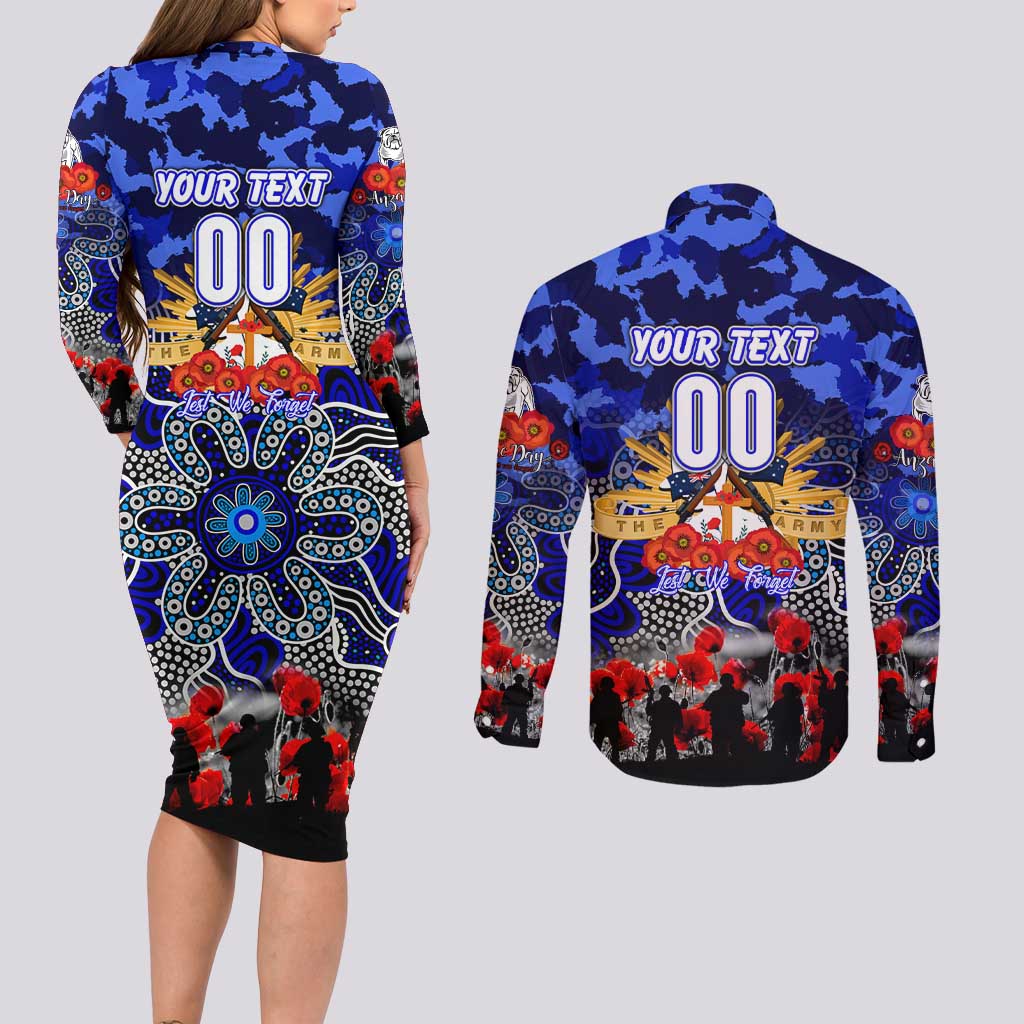 Personalized Bulldogs ANZAC Day Couples Matching Long Sleeve Bodycon Dress and Long Sleeve Button Shirt Australian Army - Lest We Forget