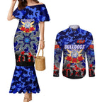 Personalized Bulldogs ANZAC Day Couples Matching Mermaid Dress and Long Sleeve Button Shirt Australian Army - Lest We Forget