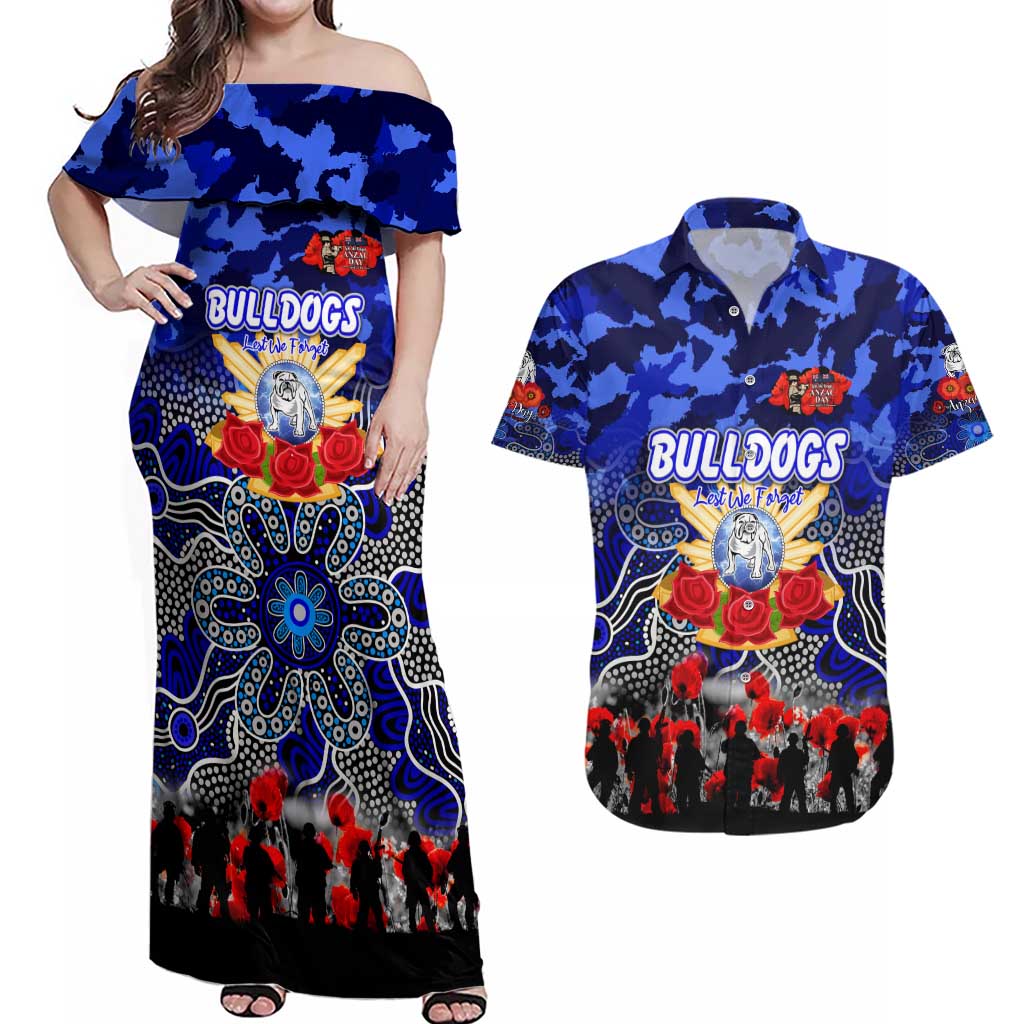 Personalized Bulldogs ANZAC Day Couples Matching Off Shoulder Maxi Dress and Hawaiian Shirt Australian Army - Lest We Forget