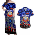 Personalized Bulldogs ANZAC Day Couples Matching Off Shoulder Maxi Dress and Hawaiian Shirt Australian Army - Lest We Forget