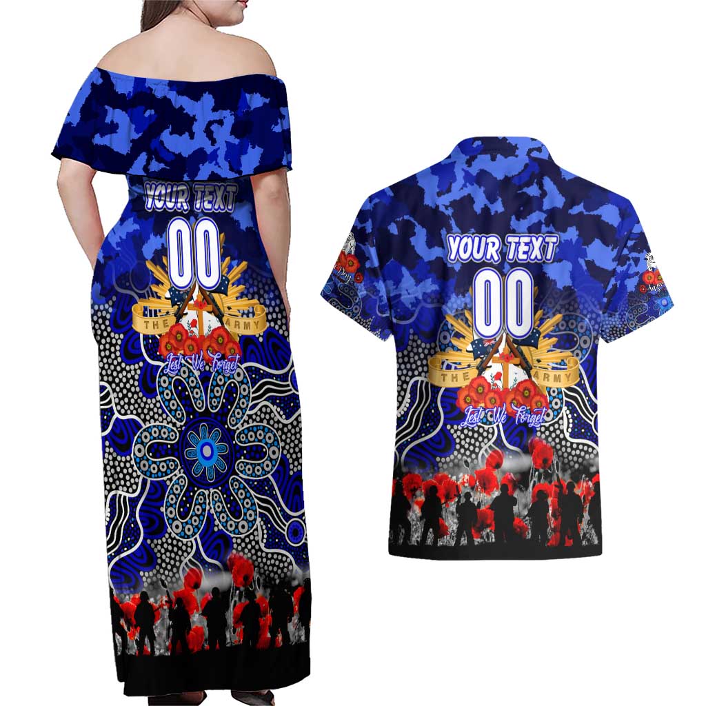 Personalized Bulldogs ANZAC Day Couples Matching Off Shoulder Maxi Dress and Hawaiian Shirt Australian Army - Lest We Forget