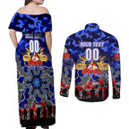 Personalized Bulldogs ANZAC Day Couples Matching Off Shoulder Maxi Dress and Long Sleeve Button Shirt Australian Army - Lest We Forget