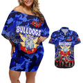 Personalized Bulldogs ANZAC Day Couples Matching Off Shoulder Short Dress and Hawaiian Shirt Australian Army - Lest We Forget