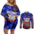 Personalized Bulldogs ANZAC Day Couples Matching Off Shoulder Short Dress and Long Sleeve Button Shirt Australian Army - Lest We Forget