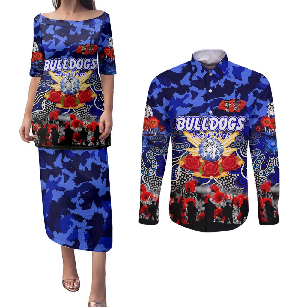 Personalized Bulldogs ANZAC Day Couples Matching Puletasi and Long Sleeve Button Shirt Australian Army - Lest We Forget
