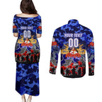 Personalized Bulldogs ANZAC Day Couples Matching Puletasi and Long Sleeve Button Shirt Australian Army - Lest We Forget