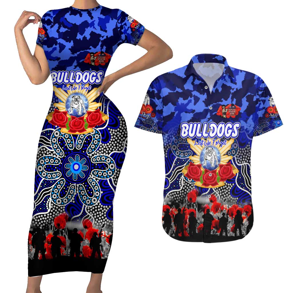 Personalized Bulldogs ANZAC Day Couples Matching Short Sleeve Bodycon Dress and Hawaiian Shirt Australian Army - Lest We Forget