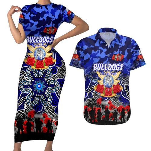 Personalized Bulldogs ANZAC Day Couples Matching Short Sleeve Bodycon Dress and Hawaiian Shirt Australian Army - Lest We Forget