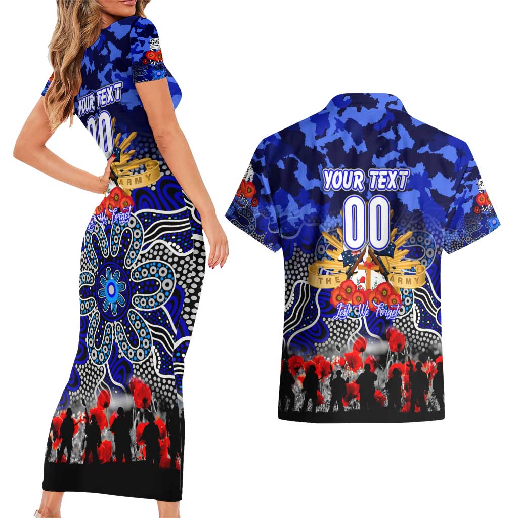 Personalized Bulldogs ANZAC Day Couples Matching Short Sleeve Bodycon Dress and Hawaiian Shirt Australian Army - Lest We Forget