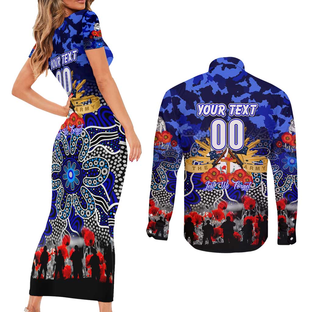 Personalized Bulldogs ANZAC Day Couples Matching Short Sleeve Bodycon Dress and Long Sleeve Button Shirt Australian Army - Lest We Forget