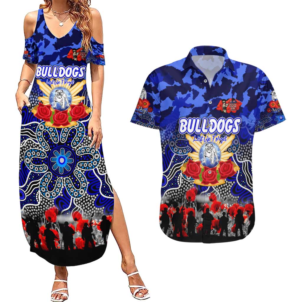 Personalized Bulldogs ANZAC Day Couples Matching Summer Maxi Dress and Hawaiian Shirt Australian Army - Lest We Forget