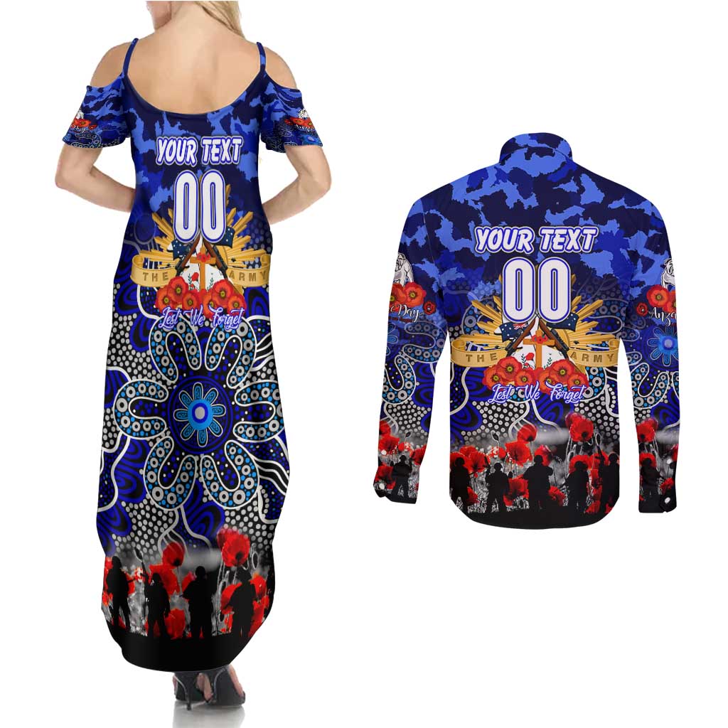 Personalized Bulldogs ANZAC Day Couples Matching Summer Maxi Dress and Long Sleeve Button Shirt Australian Army - Lest We Forget