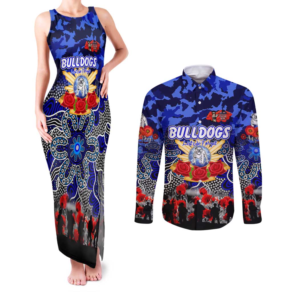 Personalized Bulldogs ANZAC Day Couples Matching Tank Maxi Dress and Long Sleeve Button Shirt Australian Army - Lest We Forget