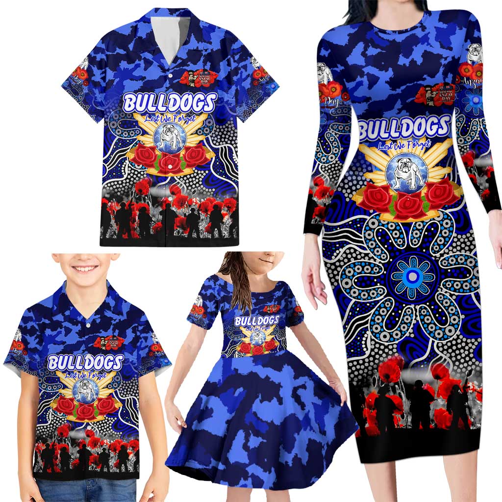 Personalized Bulldogs ANZAC Day Family Matching Long Sleeve Bodycon Dress and Hawaiian Shirt Australian Army - Lest We Forget