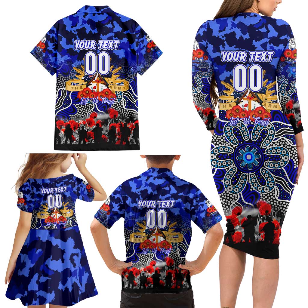 Personalized Bulldogs ANZAC Day Family Matching Long Sleeve Bodycon Dress and Hawaiian Shirt Australian Army - Lest We Forget