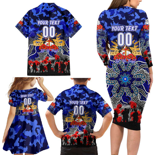 Personalized Bulldogs ANZAC Day Family Matching Long Sleeve Bodycon Dress and Hawaiian Shirt Australian Army - Lest We Forget