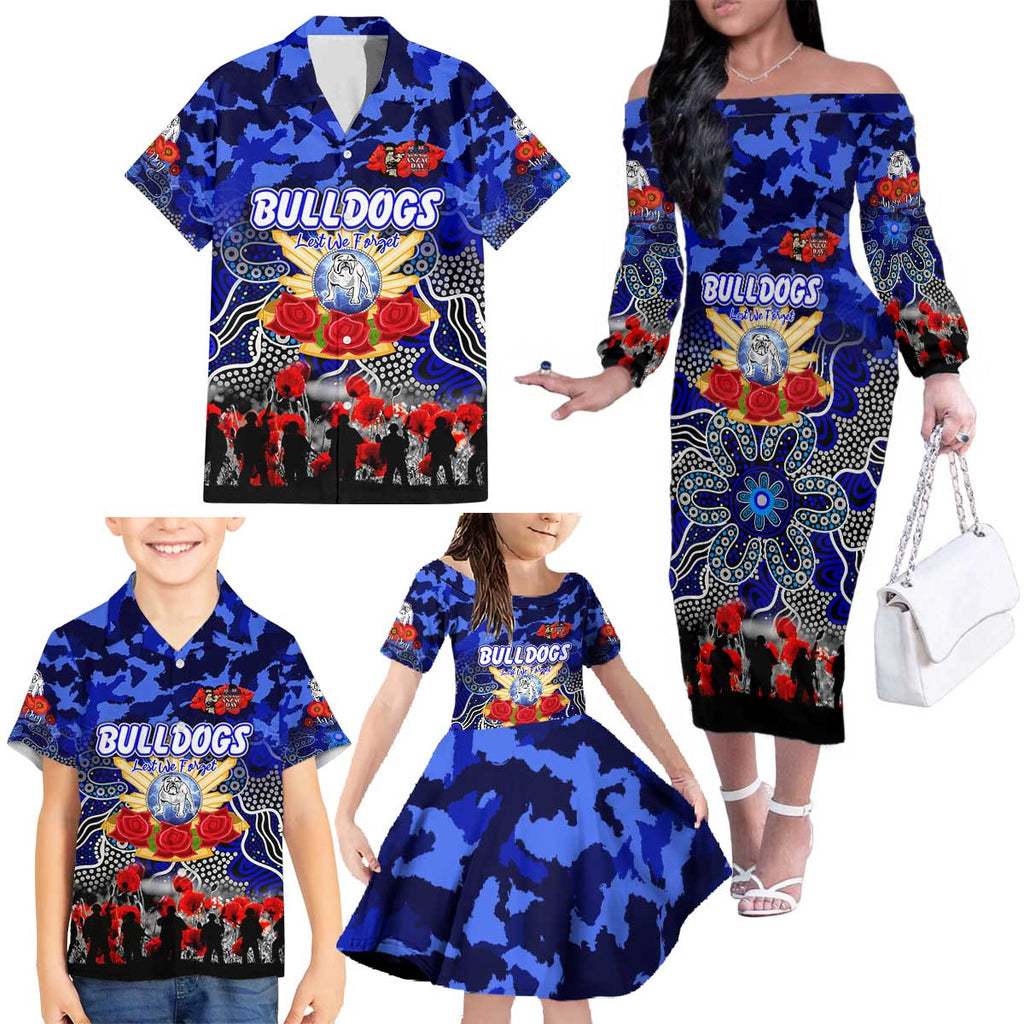 Personalized Bulldogs ANZAC Day Family Matching Off The Shoulder Long Sleeve Dress and Hawaiian Shirt Australian Army - Lest We Forget
