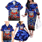 Personalized Bulldogs ANZAC Day Family Matching Off The Shoulder Long Sleeve Dress and Hawaiian Shirt Australian Army - Lest We Forget
