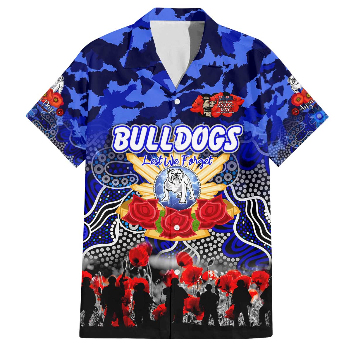 Personalized Bulldogs ANZAC Day Family Matching Off The Shoulder Long Sleeve Dress and Hawaiian Shirt Australian Army - Lest We Forget