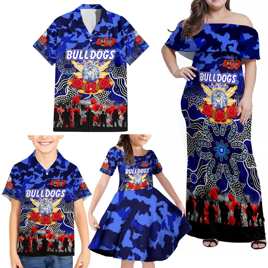 Personalized Bulldogs ANZAC Day Family Matching Off Shoulder Maxi Dress and Hawaiian Shirt Australian Army - Lest We Forget
