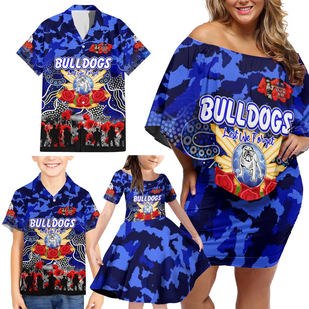 Personalized Bulldogs ANZAC Day Family Matching Off Shoulder Short Dress and Hawaiian Shirt Australian Army - Lest We Forget