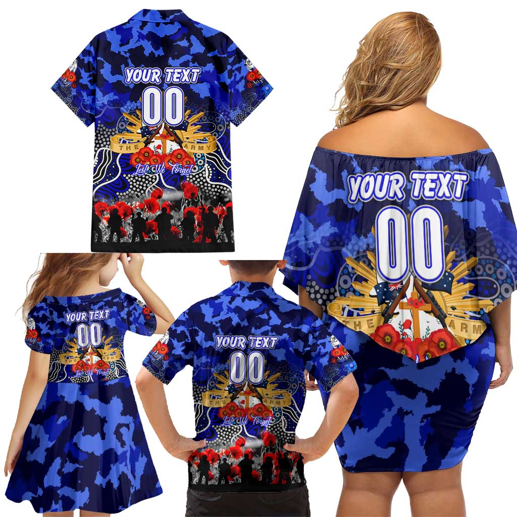 Personalized Bulldogs ANZAC Day Family Matching Off Shoulder Short Dress and Hawaiian Shirt Australian Army - Lest We Forget