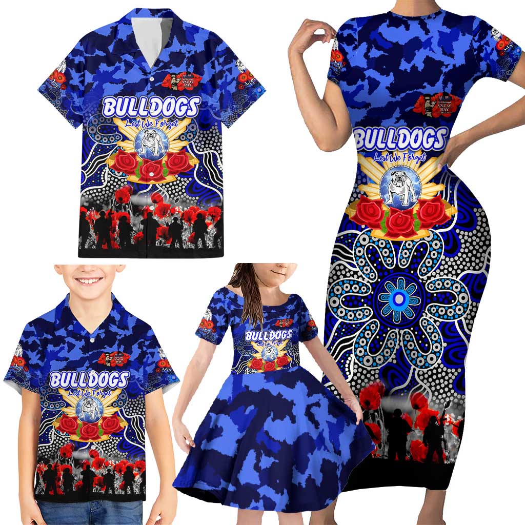 Personalized Bulldogs ANZAC Day Family Matching Short Sleeve Bodycon Dress and Hawaiian Shirt Australian Army - Lest We Forget